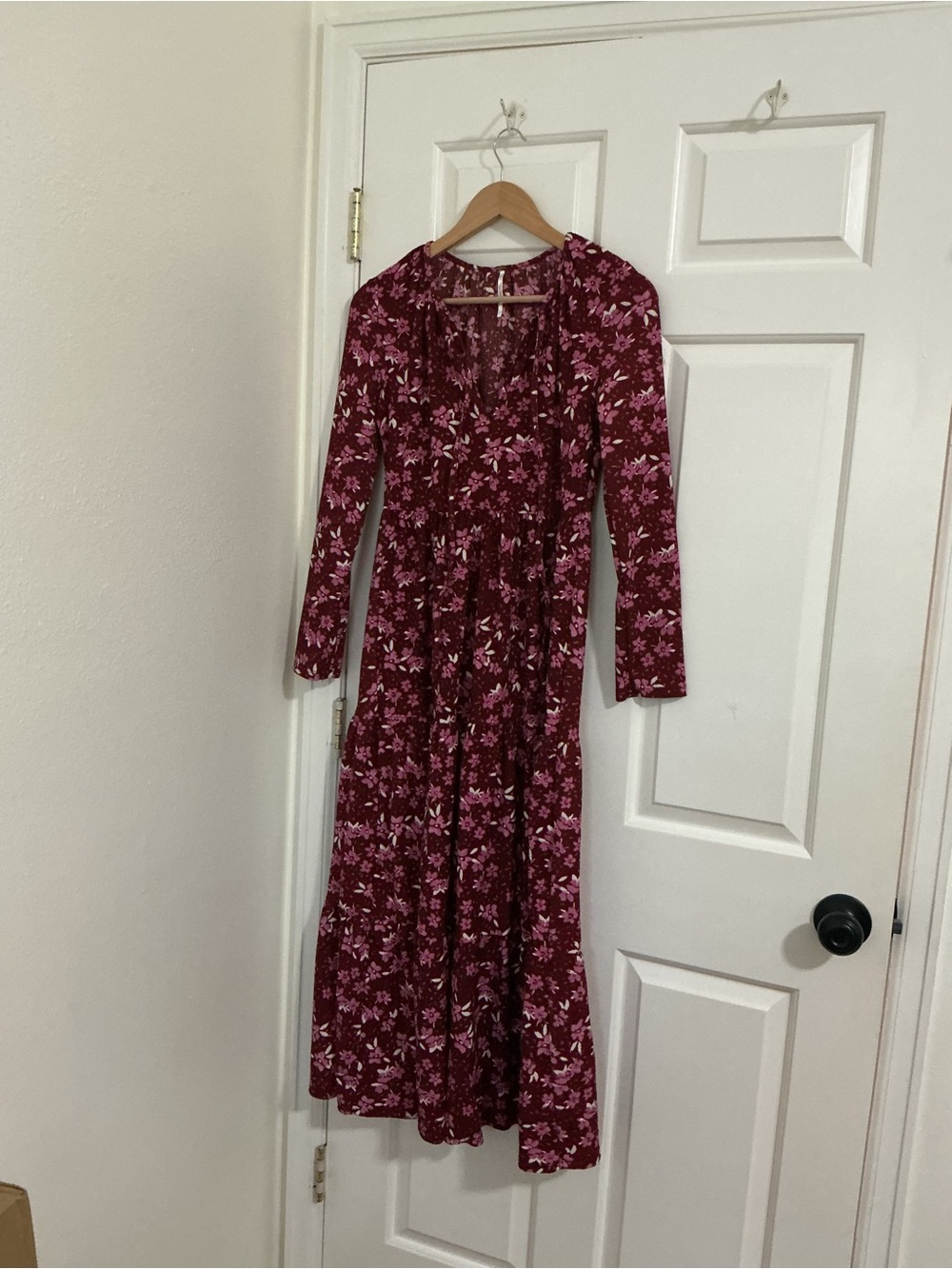 Free People Burgundy and Pink Floral Maxi Dress